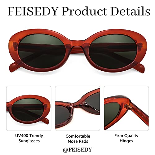 FEISEDY Sunglasses Womens, Retro Oval Cateye Sun Glasses Men, Small 90s Style B4128 - color: Red