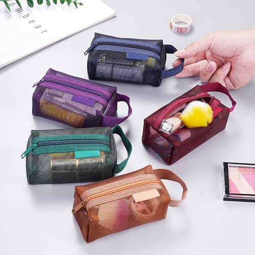 3pcs Portable Square Mesh Storage Bag,Zippered Cosmetic Bag,Small Square Mesh Coin Purse Travel Storage Carry Pouch (Green, Purple, Dark Blue) - color: Green+Purple+Dark Blue