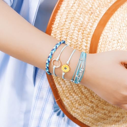 Sunflower Friendship Bracelets Boho Stackable String Bracelets Cute Trendy Gifts for Teen Girls Women - color: Blue