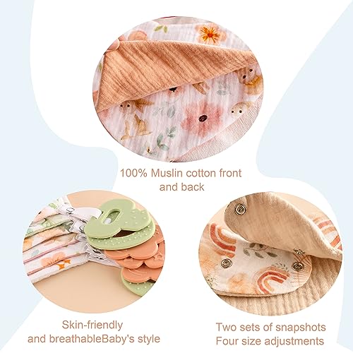 Baby Bandana Drool Bibs 6-Pack and Teething Toys 6-Pack Made with 100% Organic Cotton, Absorbent and Soft Unisex - color: Muslin Bibs Pattern - Girls
