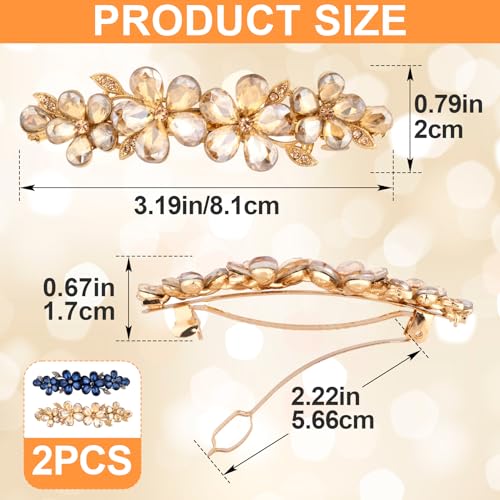 Joez Wonderful Rhinestone Hair Clip Sparkly Crystal Barrettes French Wedding Prom Engagement Pageant First Communion Hair Decorative Accessories for Women Long Hair (Flower Blue, Champagne 2 Pcs) - color: Flower Champagne, Blue