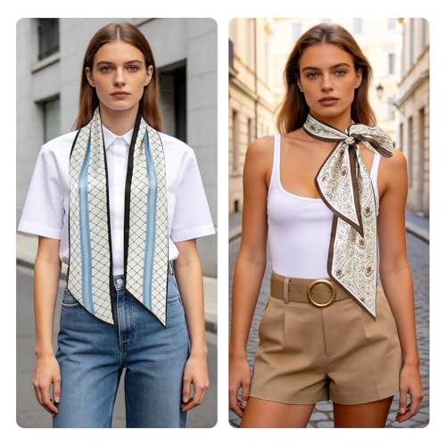 GERINLY 2 PCS Neck Scarf for Women, Long Purse Scarf for Handbags, Narrow Hair Scarves, Bag Charm Accessories Headband - color: Blue
