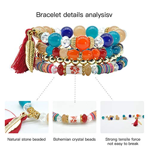 Bohemian Bracelet Sets for Women - 6 Sets Stackable Stretch Bracelets Multi-color Boho Jewelry for Women Hippie Bracelets Dainty Jewelry - color: Bohemian stackable bracelet