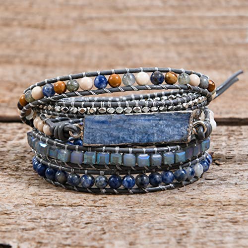 YGLINE Boho Handmade Wrap Leather Tube Crystal Stone Bracelet for Women - color: Topaz-5w