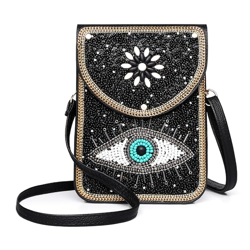 Small Crossbody Bags for Women Designer Cell Phone Bag Boho Shoulder Wallet Purse - color: Black Eye