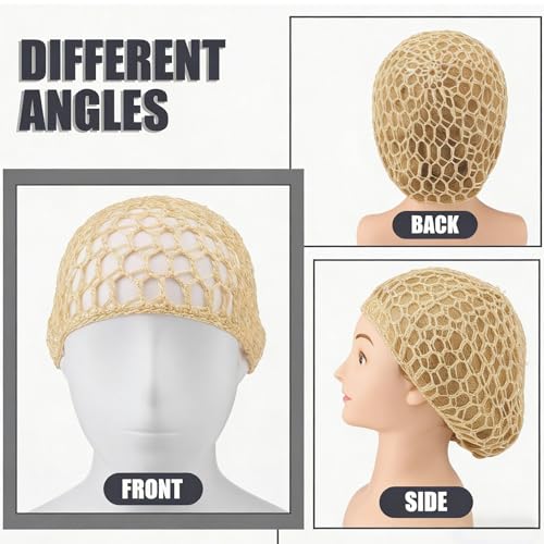 Geyoga 4 Pieces Mesh Crochet Hair Net Rayon Knit Snood Hat Thick Short Women Hairnet Snoods Cover Ornament for Sleeping (Black, Red, Skin, Purple) - color: Black, Red, Skin, Purple