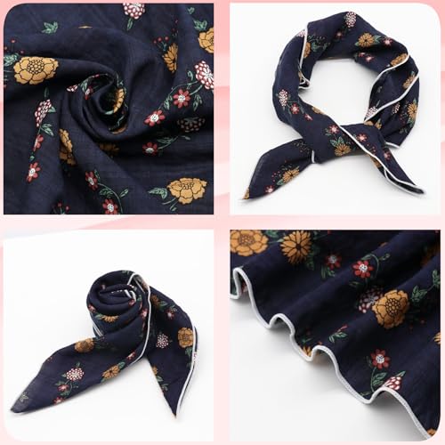 Bandanas for Women Men 21"x21" Floral Headband Scarf Versatile Hair Bandana Square Head Scarf - color: Dark Blue Floral