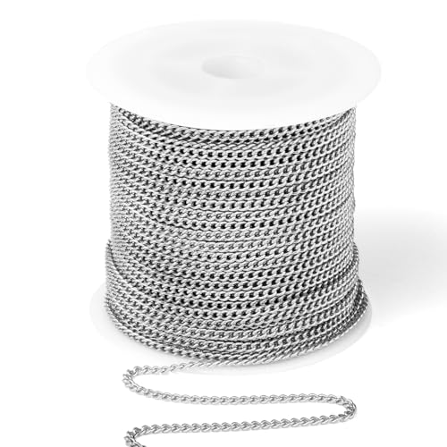 [66 Feet/ 20M] Stainless Steel Curb Chain, 2mm 304 Stainless Steel Chains Flat Twisted Links Curb Chain Bulk for Jewelry Making DIY Craft - color: Stainless Steel, size: 2.0mm width