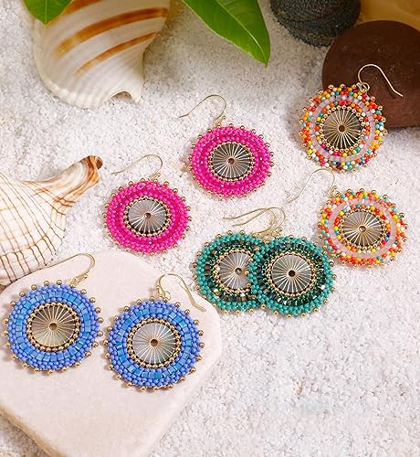 Colorful Bead Earrings For Women Summer Beach Handmade Bead Earrings Bohemia Hoop Dangle Earring For women - color: Colorful