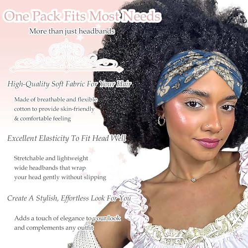 Boho Bandana Headband For Women Floral Wide Headbands Paisley Criss Cross Turban Head Wraps Non Slip Hair Scarf Head Bands Striped Cute Hairband Fashion Hair Accessories For Girls Teens 4 Pack - color: Style 139