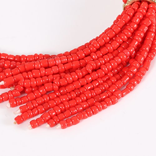 NLCAC Women's Beaded tassel earrings Long Fringe Drop Earrings Dangle 6 Colors - color: red