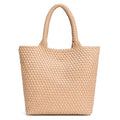 BAGOK Woven Tote Bag for Women, Handwoven Vegan Leather Shoulder Bag with Clutch, Large Tote for Work, Travel & Beach - color: Apricot
