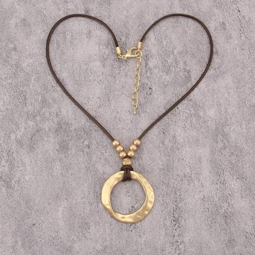 Boho Necklace for Women Adjustable Silicone Rope with Gold Beaded Pendant Chunky Handmade Vintage Jewelry - style: Bead Circle