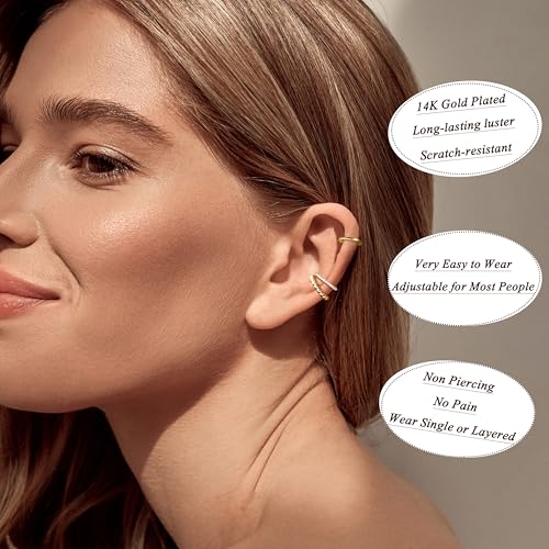 LOYALLOOK Ear Cuff Earrings for Women 14K Gold Plated Ear Cuffs Non Piercing Clip on Cartilage Earring Trendy Fake Earrings Hypoallergenic Huggie Hoop Clip Cuff Earring Lightweight - color: gold--simple A