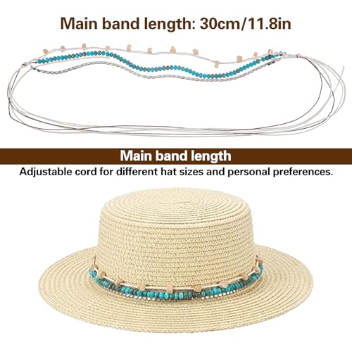 Adjustable Cowboy Hat Band for Women Men, Turquoise Cowboy Beaded Bands, Cowgirl Rope Belt for Panama Fedora - color: Green A