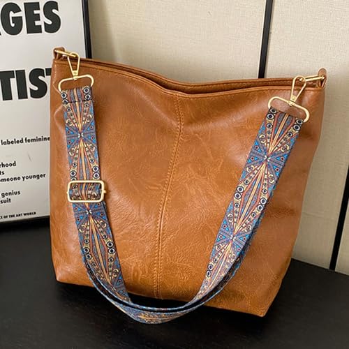 Hobo Bags for Women Crossbody Bag Guitar Strap Purse Vegan Leather Shoulder Handbags Boho Purses Tote Bucket Bag - color: Orange