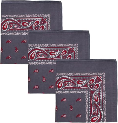 Motique Accessories Two Tone Paisley Bandana - Set of 3 - color: Charcoal
