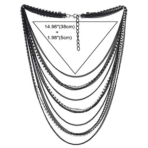 Waterfall Multi-Strand Chains Statement Collar Necklace with Rhinestones Chains, Dress - color: E-Metal Color: Black