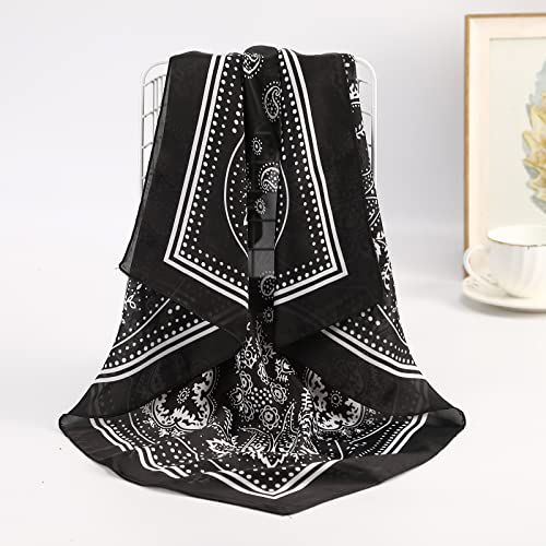 AWAYTR 27.5” Silk Satin Square Head Scarf - 4PCS Satin Head Scarves for Women Hair Kerchief Bandanas Sleeping Head Wraps - color: Cashew( Black+orange+camel+grey)