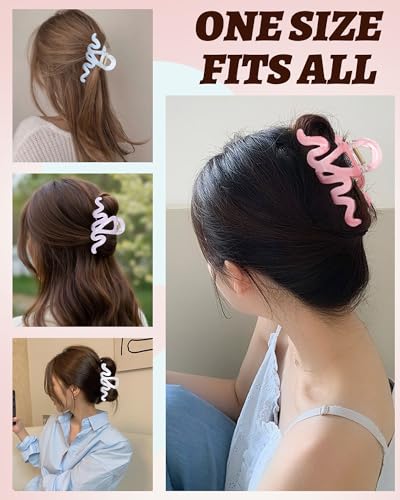 4Pcs Large Hair Claw Clips, Nonslip Cute Jelly Hair Clips for Thick Hair and Long Hair - color: Wave-White + Purple + Pink + Blue