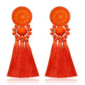 boderier Bohemian Statement Thread Tassel Chandelier Drop Dangle Earrings with Cassandra Button Stud - color: Orange