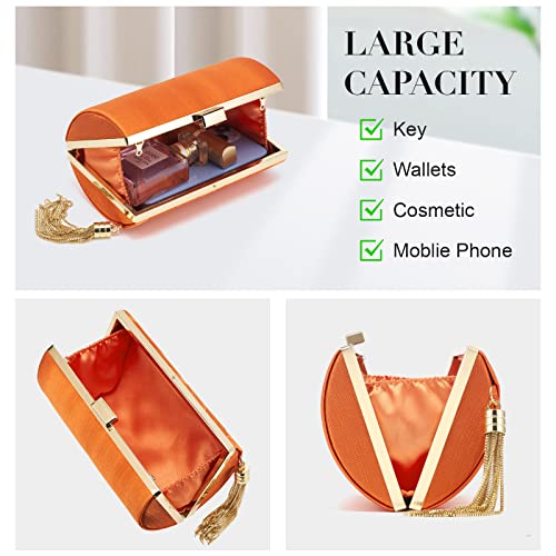 Women Clutch Bag Evening bag Fringed Evening Handbag,Lady Party Wedding Clutch Purse Chain Shoulder Cross Body Bag - color: Orange