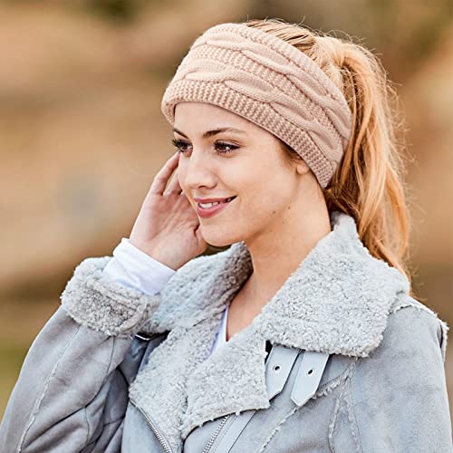 DRESHOW Crochet Ear Warmer Headband Soft Knit Chunky Turban Stretch Thick Headbands Warmer Fuzzy Head Wrap for Women - color: 1 Pc Double Twist: Pink
