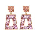Rhinestone Rectangle Statement Earrings Colorful Crystal Geometric Drop Dangle Earrings for Women Prom Party - color: Purple