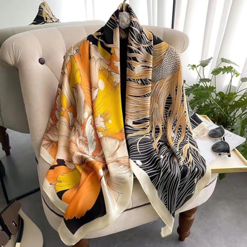 K-Elewon Large Square Scarf 43" Silk Scarf Fashion Scarves Silk Feeling Hair Wrapping Scarfs Night Sleeping Headscarf - color: Vb13