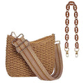 Women Straw Small Crossbody Bag Handmade Woven Shoulder Handbag Summer Beach Purse with Guitar Strap | Straw - color: Brown