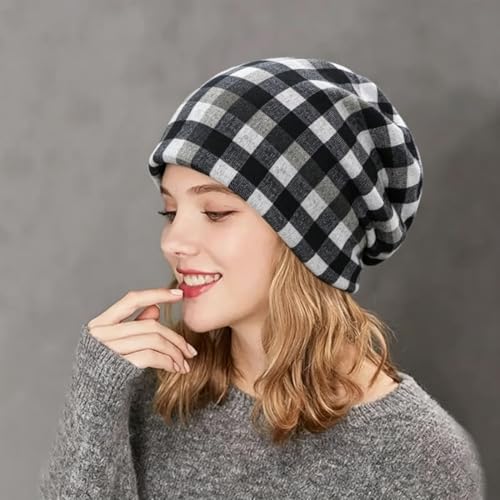 Women's Slouchy Beanie Cap Chemo Headwear Hats Scarf - color: J - Red Black
