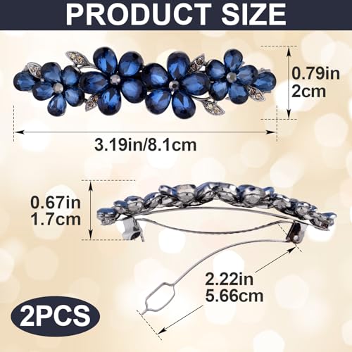 Joez Wonderful Rhinestone Hair Clip Sparkly Crystal Barrettes French Wedding Prom Engagement Pageant First Communion Hair Decorative Accessories for Women Long Hair (Flower Blue, 2 Pcs) - color: Flower Blue