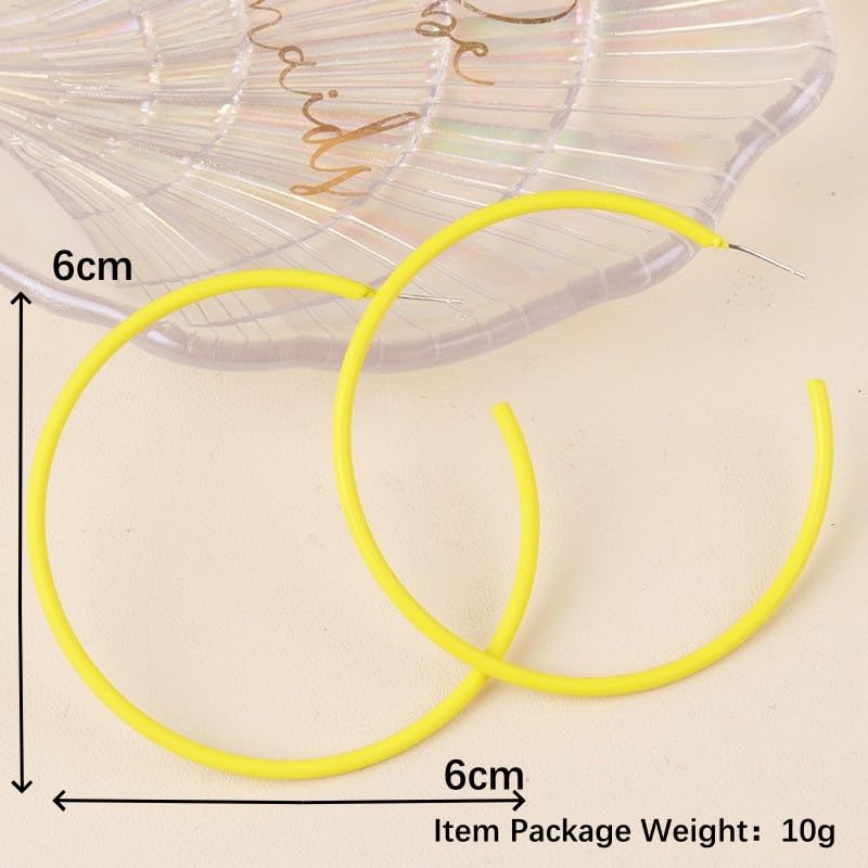 6cm Colorful Hoop Earrings - Lightweight Hypoallergenic Gift - color: Yellow