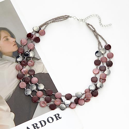 Noessla Layered Beaded Chunky Necklace for Women Boho Two-color Shell Statement Necklace Fashion Collar Costume Jewelry Gifts for Mum - color: Purple