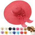 Women’s Straw Sun Hat Wide Brim Packable - Boho Beach Hat for Summer Vacation, Poolside Relaxation and Tropical Travel - color: Red