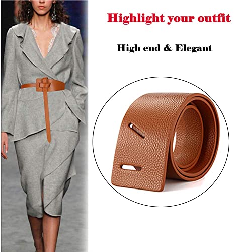 ALAIX Women's Leather Belt Dress Belt for Jeans Jumpsuit Coat Fashion Tie a Knot Genuine Leather Waist Belt - color: Brown, size: Waist Size up to 34 inches