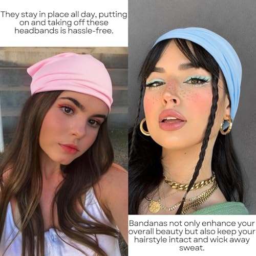 WOVOWOVO 8 Pcs Hair Scarf Headband for Women Girls Non Slip Elastic Boho Triangle Head Scarf Bandana - color: Breeze Apricot