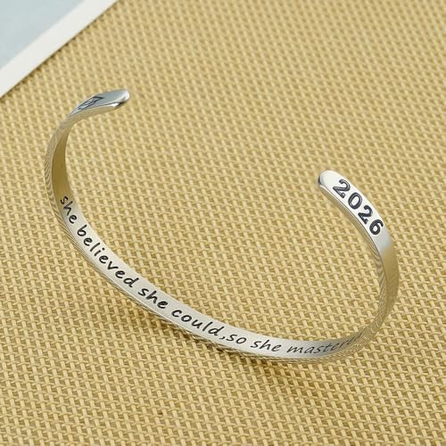 M MOOHAM Graduation Gift for Her Him 2026, Inspirational Graduation Bracelets Class of 2026 High School College Graduation Gift for Her with Graduation Box - style: With Box-She believed she could,so she mastered it