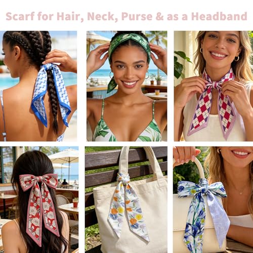 4/40 Pcs Hair Scarf for Women, 35"x2.36" Lightweight Silk Headband, Purse & Bag Scarves Gift Collection - color: Multi-color