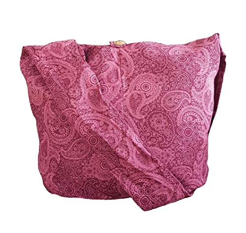 BTP! Thai Cotton Hippie Hobo Sling Crossbody Bag eco Friendly Shopping bag Paisley Print Large - color: Wine Pl24