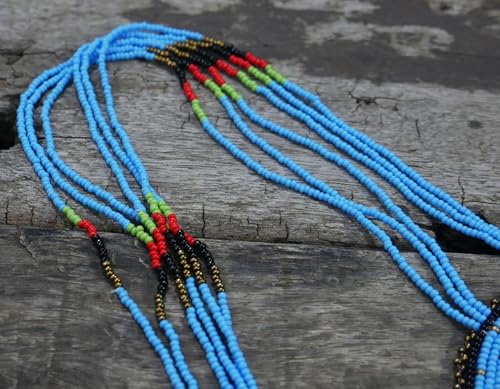 Handmade Native American Style Tribal ethnic Seed Bead Beaded Layered Medallion Necklace #1 - color: Skyblue Rose