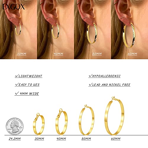 EXGOX Silver Hoop Earrings for Women - Sterling Silver & 14K Gold Plated - Hypoallergenic 925 Silver - Big Hoop Earrings (30/40/50/60/70mm) - color: 4MM Wide-Gold 40mm