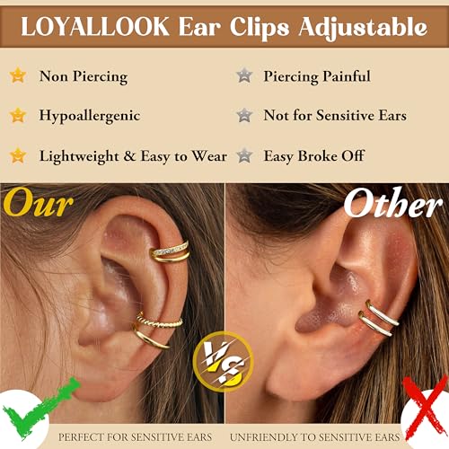 LOYALLOOK Ear Cuff Earrings for Women 14K Gold Plated Ear Cuffs Non Piercing Clip on Cartilage Earring Trendy Fake Earrings Hypoallergenic Huggie Hoop Clip Cuff Earring Lightweight - color: gold-twisted A