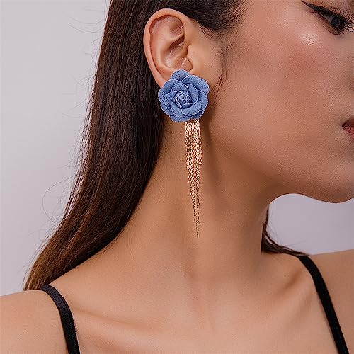 Large Denim Earrings for Women Blue Boho Westen Flower Dangle Earrings Trendy Birthday Christmas Jewelry Gift - color: A-Flower1(Gold)