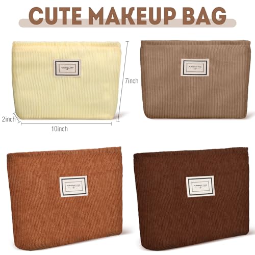 Sanwuta 4 Pack Velvet Makeup Bag Cosmetic Bag for Women Large Capacity Corduroy Pouch Zipper Canvas Travel Toiletry Purse Make up Organizer Case Accessories(Dark Color,Plaid) - color: Dark Color