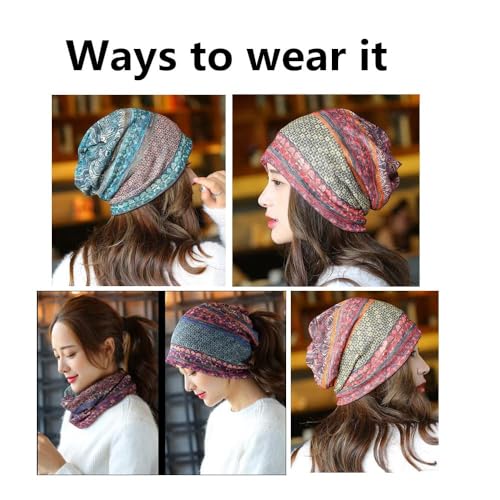 Women's Baggy Slouchy Beanie Chemo Hat Cap Scarf - color: Style E-2 Pack