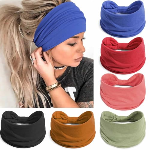 Awumbuk Wide Headbands for Women Knotted No Slip Head Bands Soft Turban Headband Hair Accessories Boho African Solid Color Head Wraps for Women Yoga Workout (Brown) - color: Brown
