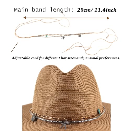 Hat Band for Cowboy Cowgirl, Turquoise Hand Made Replaceable Beaded Belt for Panama Fedora - color: Silver Starfish