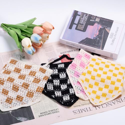 4 Pack Crochet Bandanas Boho Bandana Headband Cute Knitted Head Scarf (Square) - color: Square