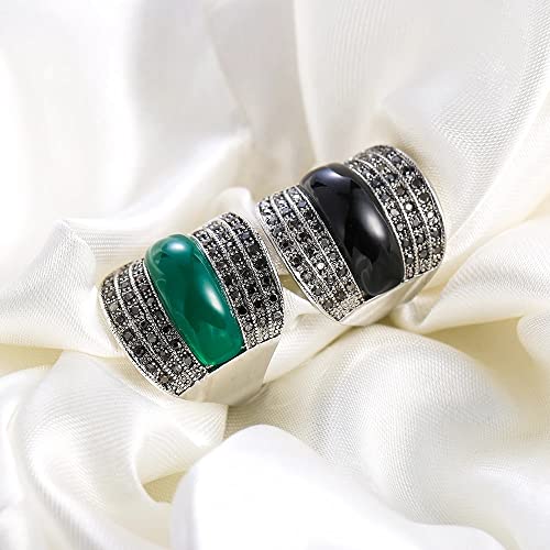 Women's Vintage Green Black Resin Marcasite Crystal Big Statement Cocktail Party Rings - color: Black